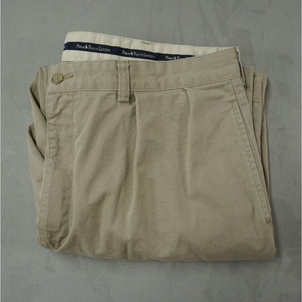 Vintage Polo‎ Ralph Lauren Andrew Pants Mens 38x30 Khaki Pleated Chino EUC